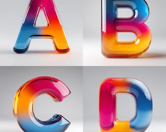 Icônes de l'alphabet dégradé 3D de A à Z | Pack d'icônes PNG de 26 lettres
