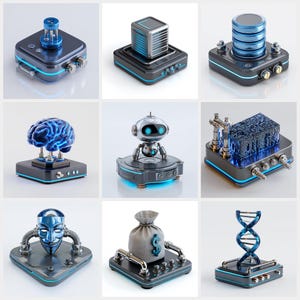 Metallic Silver 3D Tech Icon Pack | 30 PNG Technology Icons | Futuristic Metal Style