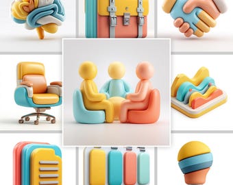 27 icônes d'entreprise en argile 3D | Icônes PNG (1024 pixels) | Pack d'icônes