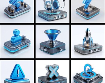 Pack d'icônes Tech 3D argent métallisé | 13 icônes technologiques PNG | Style métal futuriste