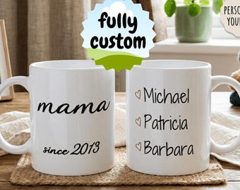 Personalized Mom Mug with Kids Names, Custom Mama Coffee Cup, New Mother Gift