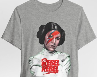 Rebel Princess Leia Shirt, Bowie Inspired Mashup Tee, Sci-Fi Fan Gift, Retro Space Rebel T-Shirt, Sweatshirt Hoodie