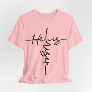 He Is Risen Cursive Cross Shirt, Minimalist Easter Faith Tee