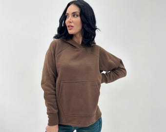 Übergroßer Fleece-Hoodie, warmer minimalistischer Pullover, gemütliches Winter-Sweatshirt