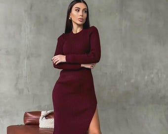 Acrylic Knit Maxi Jumper Dress: Contrast Trim, UK Size 8-14 - Etsy