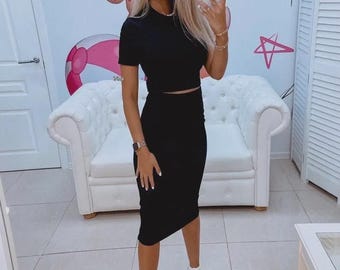 Women's Crop Top and Skirt Set, Double-Knit Jersey Summer Co-ord