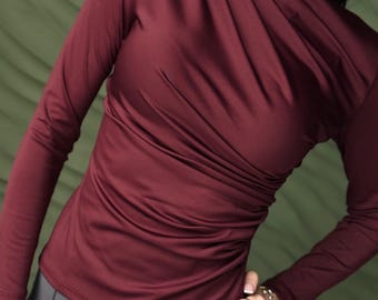 Top met lange mouwen voor dames, elegant aansluitend stretchshirt, slim-fit minimalistische basisblouse