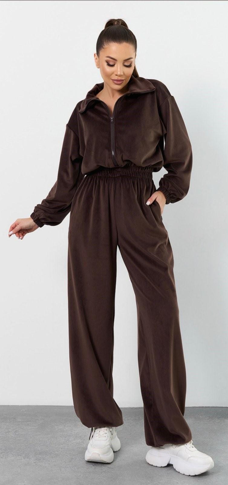 Velour Jumpsuit for Women – Velvet Lounge Romper, Zip Front