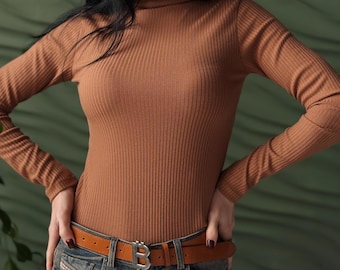 Women’s Ribbed Turtleneck. High Neck Sweater Slim Fit Long Sleeve Minimalist Top
