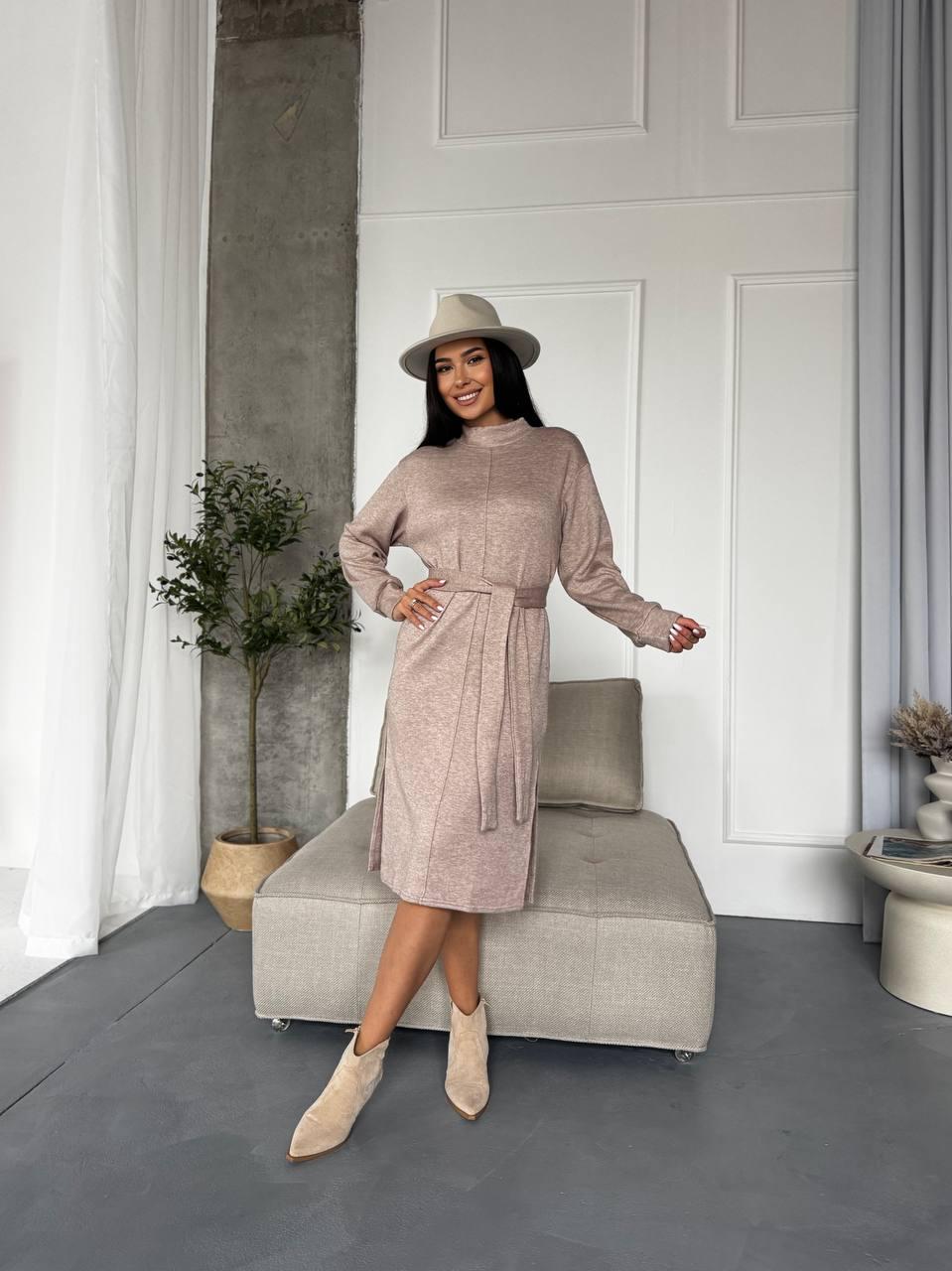 Angora Blend Midi Sweater Dress, Oversized Knit Outfit, Soft Pink Mock Neck Slit Dress