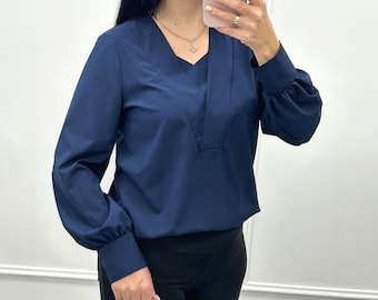 Women's Long Sleeve Blouse: Minimalist Office Top, Soft Fabric Elegant Shirt