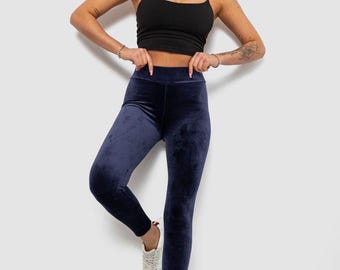 High Waisted Velour Leggings for Women - Soft Stretch Velvet Yoga Pants - Cotton Lounge Wear