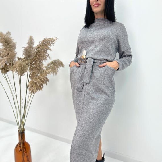 knitted midi dress with belt Navy Wallis Tipped Belted Knitted Midi Dress