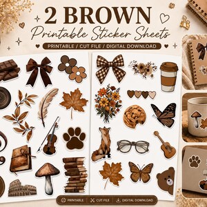 Brown Printable Stickers | Cozy Autumn Digital Sticker Sheets