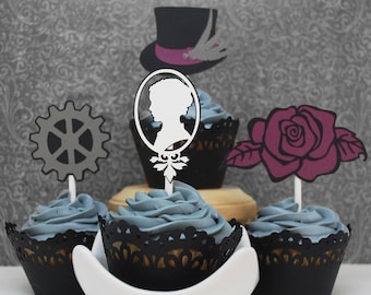 Gothic Steampunk Cupcake Toppers In Your Choice of Color Qty 12