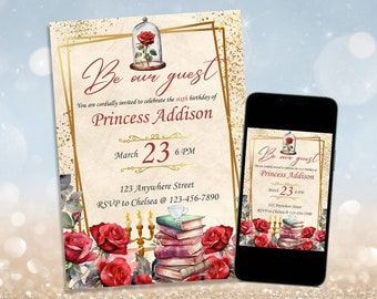 EDITABLE Beauty and the Beast Digital Invitation Edit and Print at Home