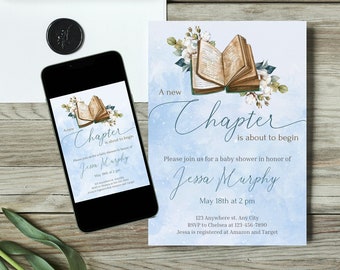 A New Chapter Baby Shower Digital Invitation Edit and Print at Home