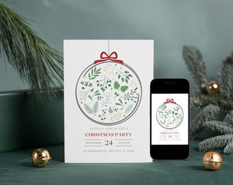 Christmas Holly Jingle Ball Digital Invitation Edit and Print at Home