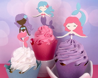 Mermaid  Cupcake Toppers In your choice of color Qty 12