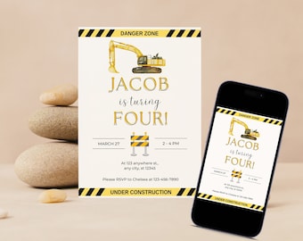 Construction Digital Invitation Edit and Print at Home