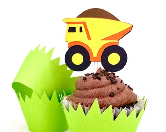 Dump Truck Cupcake Toppers In Your Choice of Color Qty 12 By Your Little Cupcake