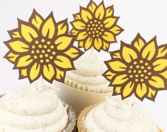 Sunflower Cupcake Toppers Set of 12  By Your Little Cupcake