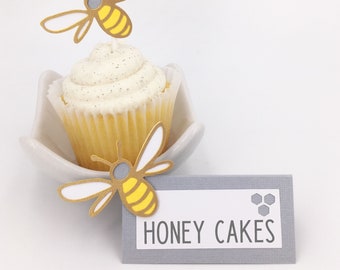 Honey Bee and Honeycomb Half Fold Place Cards or Food Labels Set of 12  By Your Little Cupcake