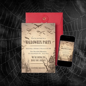 Halloween Horror Party Digital Invitation Edit and Print at Home image 1