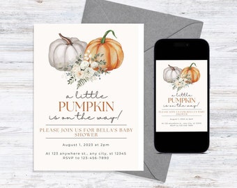 Little Pumpkin Baby Shower Digital Invitation Edit and Print at Home