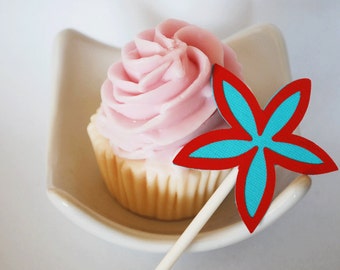 Plumeria hawaiian Flower Cupcake Toppers Set of 12 By Your Little Cupcake