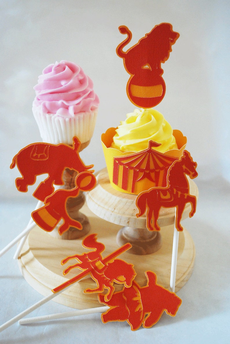 Vintage Circus Cupcake Toppers Set of 12 By Your Little Cupcake image 1