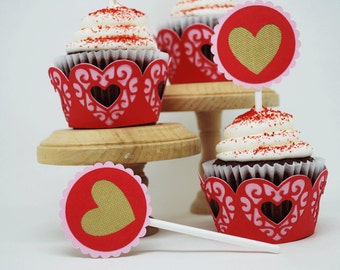 Valentine's Day Heart Cupcake Toppers In Your Choice of Color Qty 12 By Your Little Cupcake