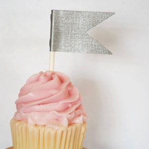 Metallic Silver Flag Cupcake Toppers Set of 12 By Your Little Cupcake image 1