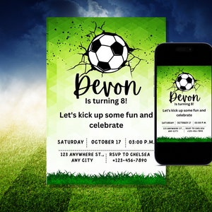 Green Soccer Digital Invitation Edit and Print at Home image 1