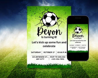 Green Soccer Digital Invitation Edit and Print at Home