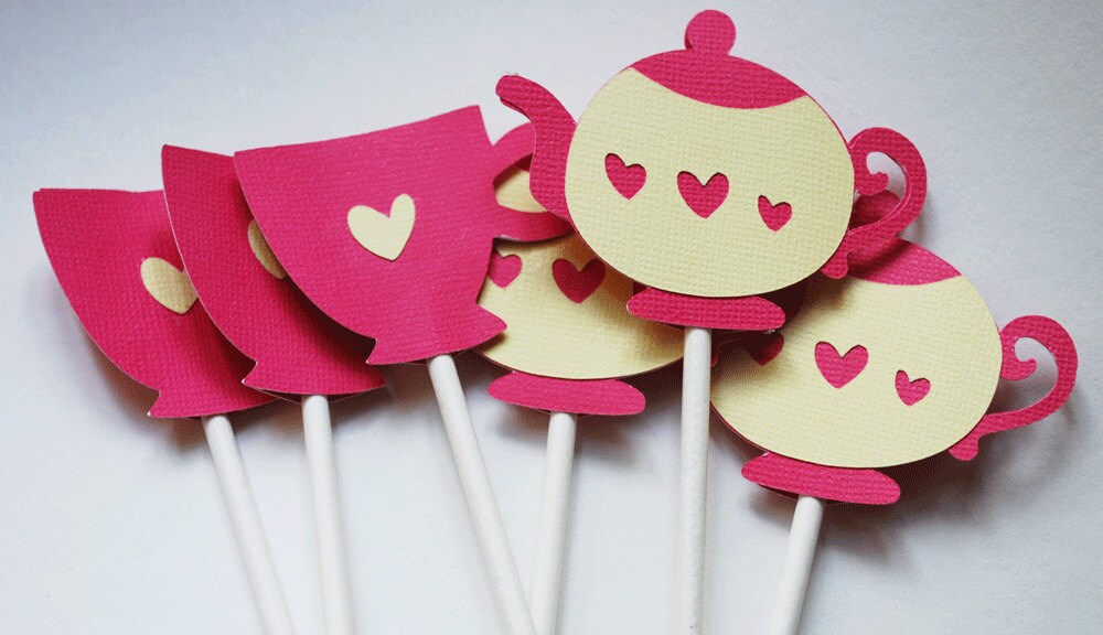 Tea Cup and Tea Pot Cupcake Toppers in Your Choice of Color Etsy
