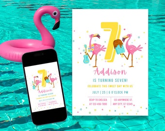 Fun Pink Flamingo Digital Invitation Edit and Print at Home