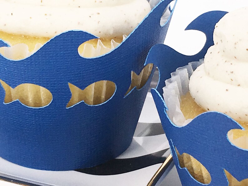 Fish and Ocean Wave Cupcake Wrappers in Your Choice of Color Qty 12 by ...