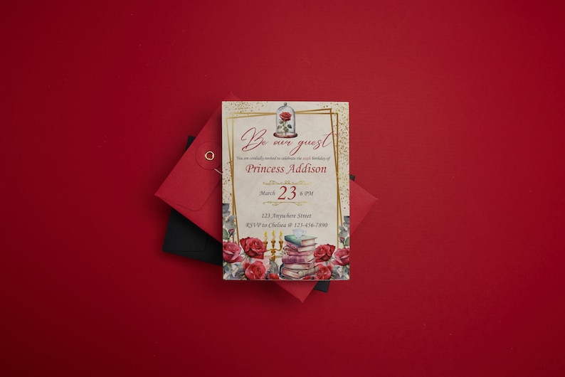 EDITABLE Beauty and the Beast Digital Invitation Edit and Print at Home image 4