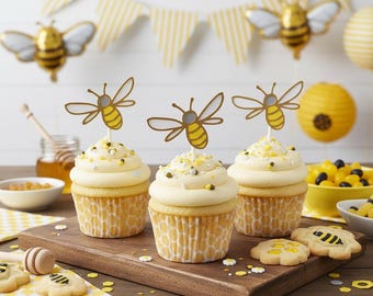 Honey Bee Cupcake Toppers Set of 12  By Your Little Cupcake