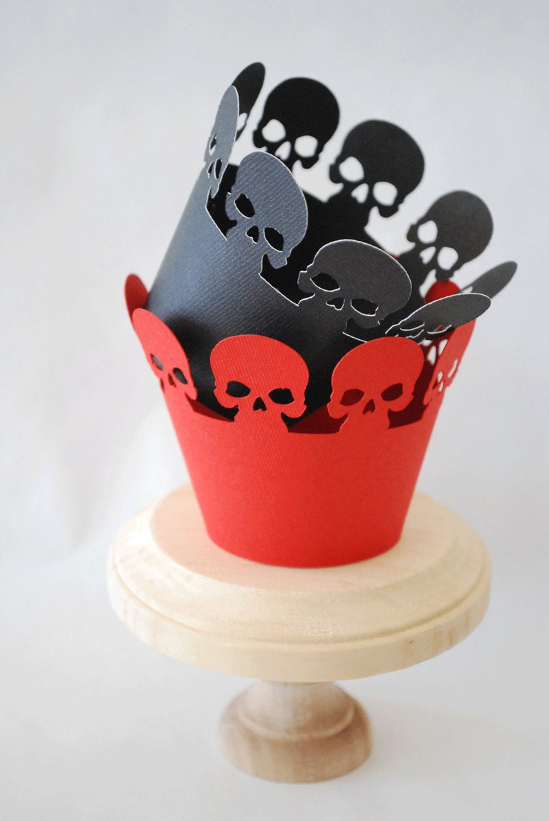 Halloween Skull Cupcake Wrappers Set of 12 By Your Little Cupcake image 1