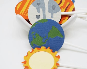 Planet and Sun Cupcake Toppers In Your Choice of Color Qty 9