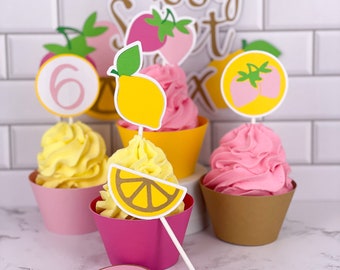 Pink Strawberry Lemonade Cupcake Toppers In Your Choice of Color