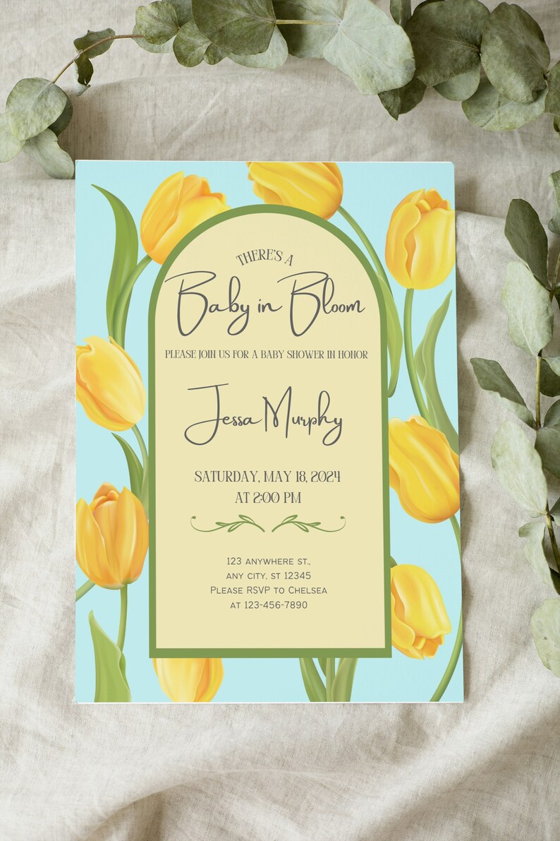 Baby in Bloom Tulip Baby Shower Digital Invitation Edit and Print at Home image 2