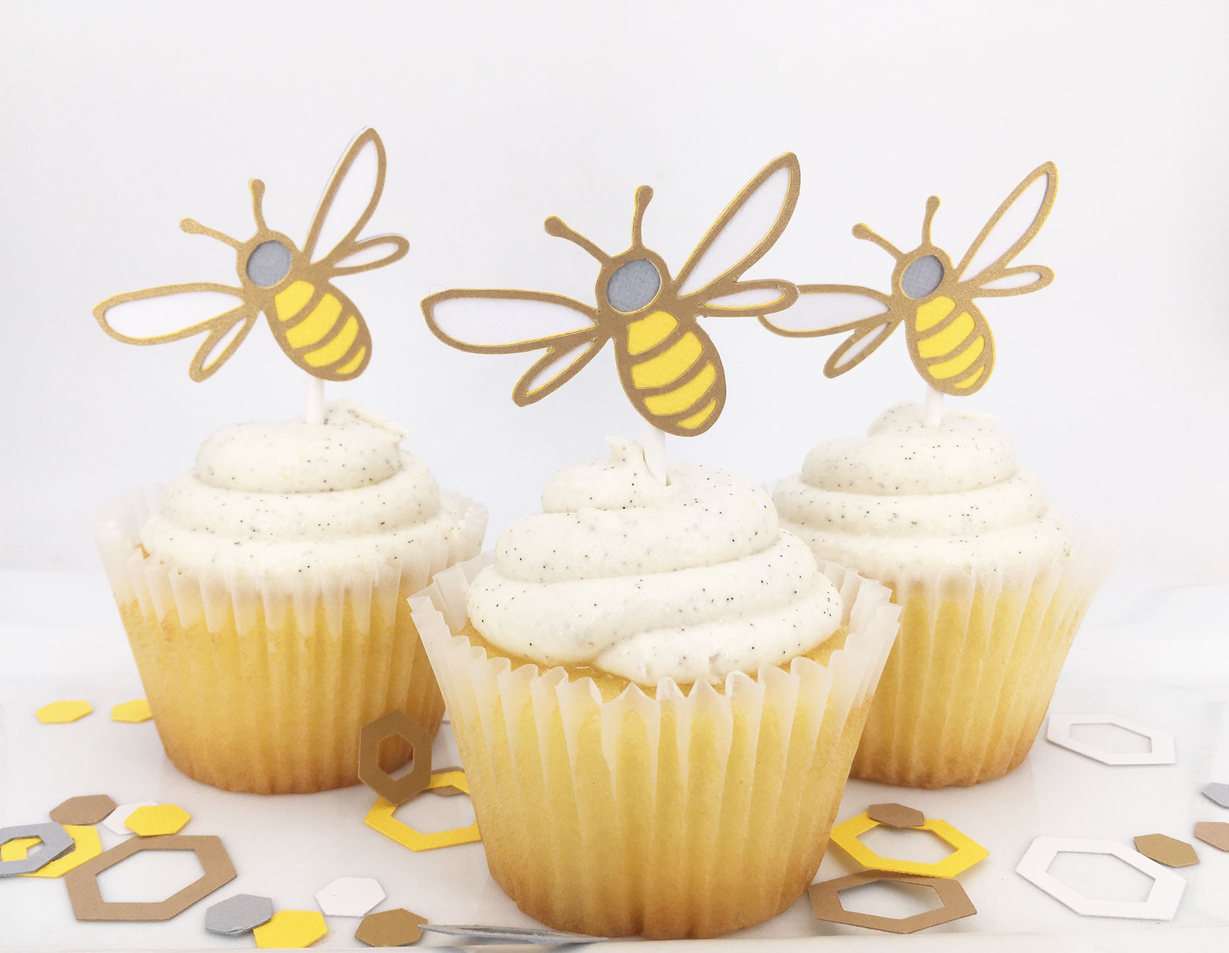 Whaline 48Pcs Bee Cupcake Toppers Bee Toothpicks Glitter Bumble Bee  Sunflower Cupcake Picks Honeycomb Shape Food Sticks for World Bee Day  Spring