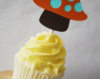 Woodland Mushroom Cupcake Toppers In Your Choice of Color Qty 12 By Your Little Cupcake