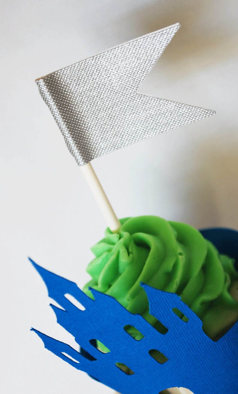 Metallic Silver Flag Cupcake Toppers Set of 12 By Your Little Cupcake image 4