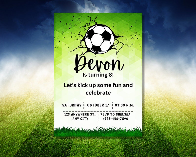 Green Soccer Digital Invitation Edit and Print at Home image 2