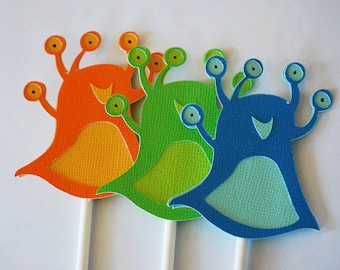 Alien Cupcake Toppers In Your Choice of Color Qty 12 By Your Little Cupcake