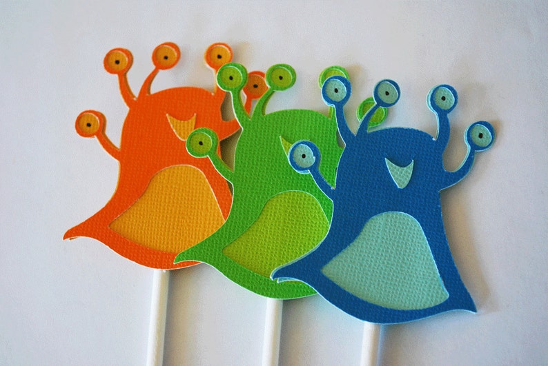 Alien Cupcake Toppers In Your Choice of Color Qty 12 By Your Little Cupcake image 1